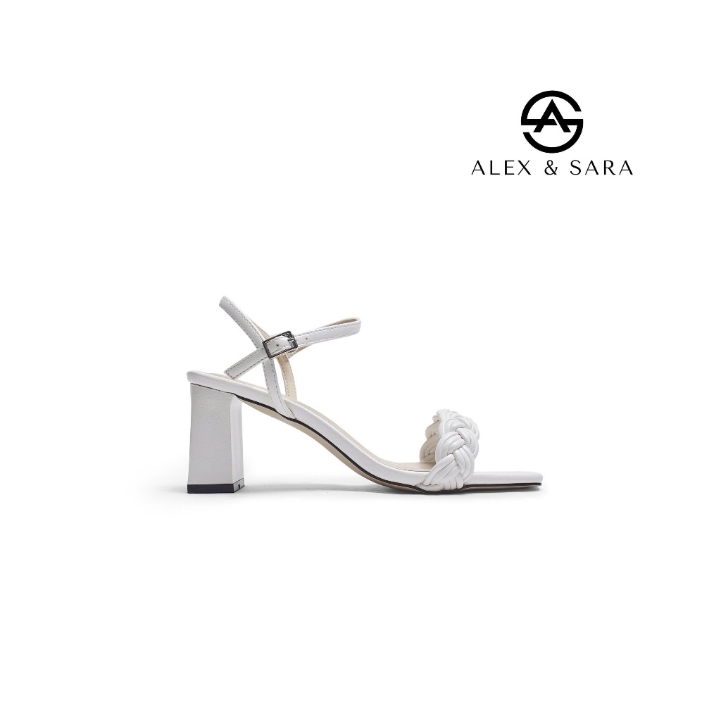 LT102 - Giày cao gót Alex & Sara nữ đế vuông quai ngang tết dây gót cao 6cm