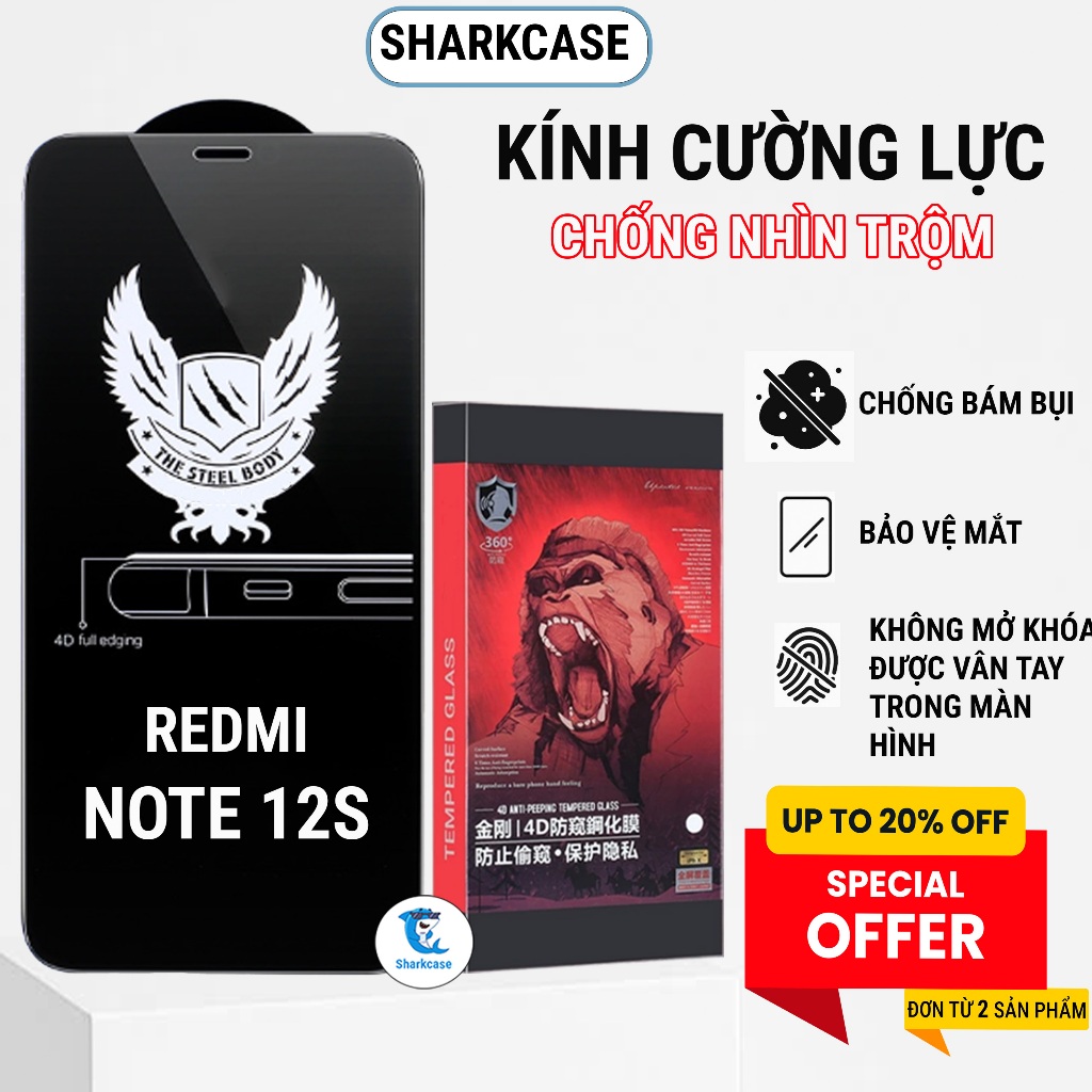 Kính cường lực Redmi note 12s chống nhìn trộm full màn Miếng dán bảo vệ màn hình điện thoại Xiaomi