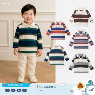 Áo polo bé trai Mompa 2-5 tuổi dài tay vải Cotton co giãn mềm mại thoáng khí 0065