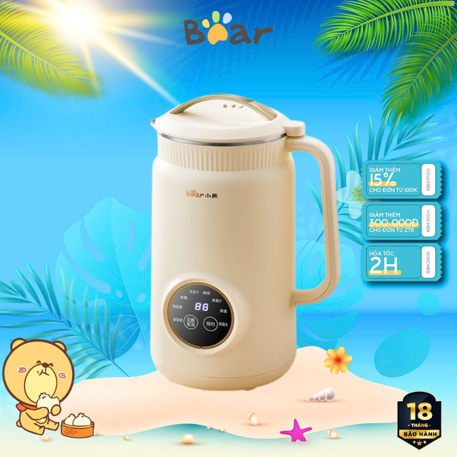 Máy Làm Sữa Hạt Mini 1L Bear SMM-4H06S (DJJ D06W5), 800W, Nấu 3 Chiều Nhuyễn Mịn, Ít Ồn, BH 18 tháng