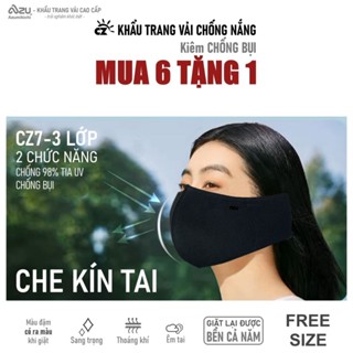  Khẩu trang vải chống nắng Che Kín Tai 3 lớp chống tia UV và chống bụi mịn màu đen Azumikichi - CZ7 