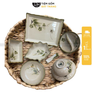  Đĩa Gia Vị Sứ Hoạ Tiết Đào Chuồn Bát Mắm Đĩa Chấm Chữ nhật Đĩa Lá Gốm Sứ Bát Tràng Cao Cấp 