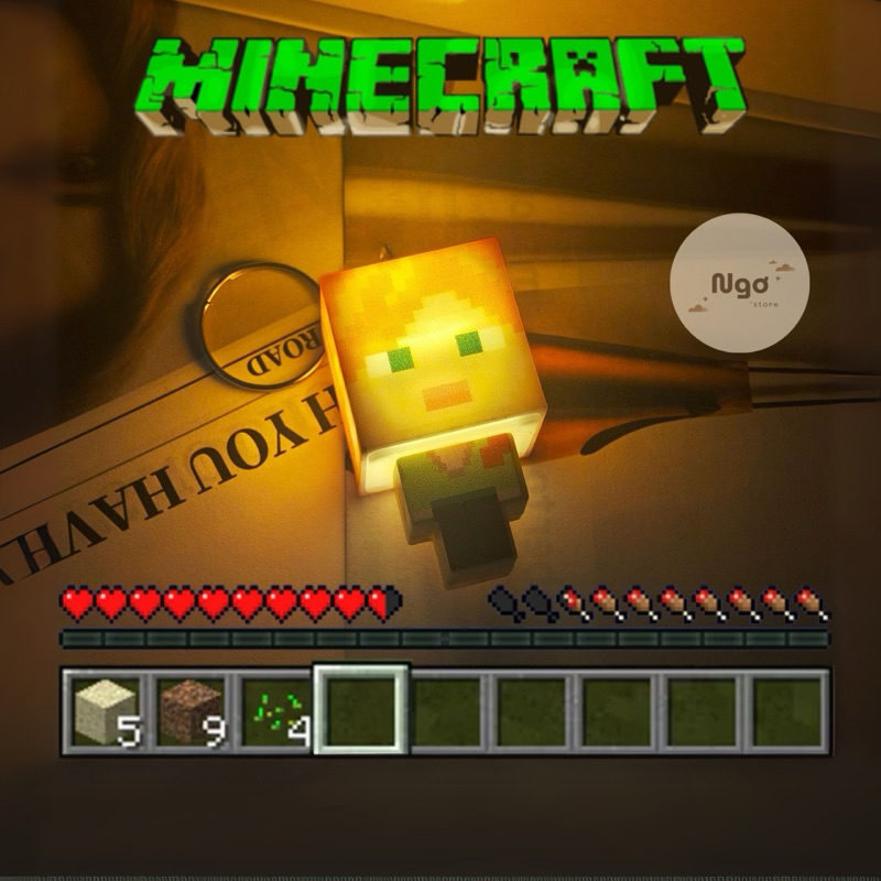 [Sẵn HCM] Móc khoá Minecraft nhân vật phát sáng pixel đèn pin, phụ kiện treo cặp, chìa khoá dành cho