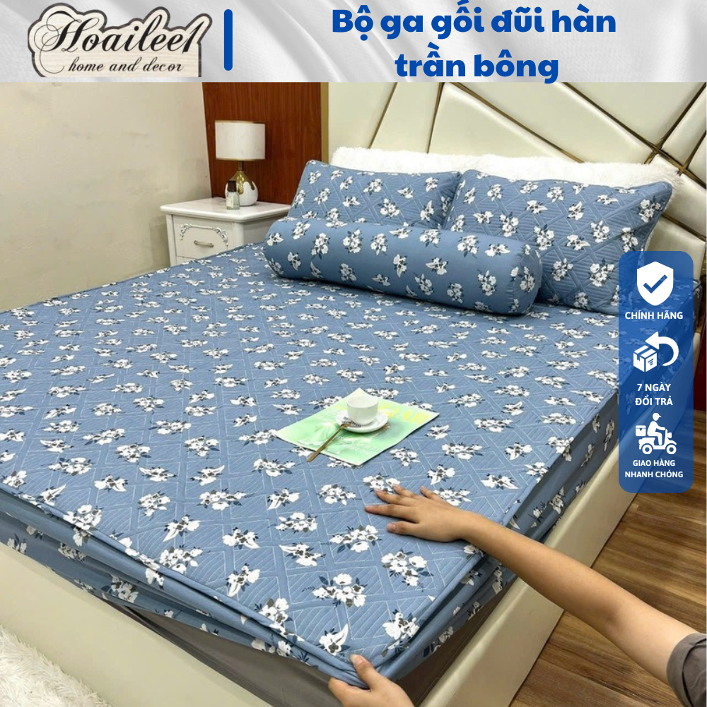 Bộ ga gối 3 Món Cotton đũi hàn quốc dệt bông xơ đậu lành ga gối trần bông đũi cotton, kèm 2 vỏ gối