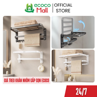 Giàn treo khăn, quần áo ECOCO nhôm tĩnh điện gấp đôi 90 độ thế hệ mới, Giá treo đồ nhà tắm kèm móc ray di động cao cấp