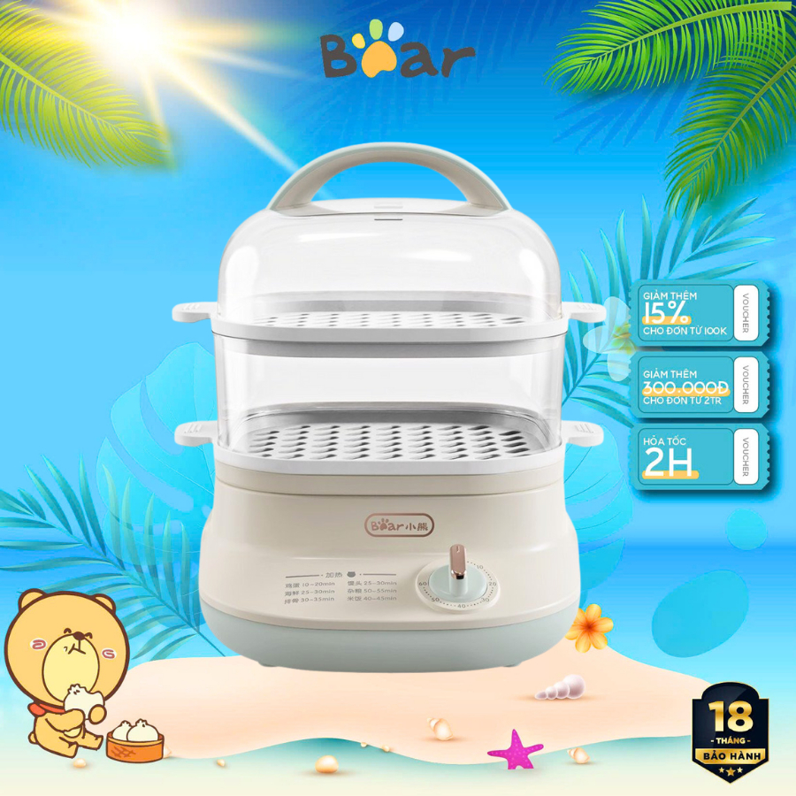 Nồi hấp điện 2 tầng đa năng BEAR EFS-4H60V (DZG-C60Q8) - 6L- Hấp Cách Thủy- Tiết kiệm điện- Hẹn giờ