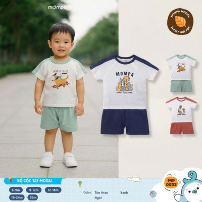 Đồ bộ bé trai bé gái Mompa cộc tay 6 tháng - 3 tuổi vải Modal thấm hút mềm mại 0033