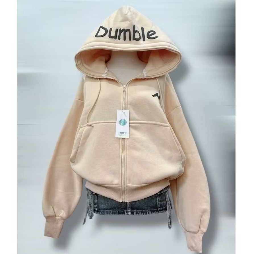 Áo Khoác Nỉ Nữ Form Croptop Có Nón Logo In Chữ Dumble Thời Trang Super Fashion P