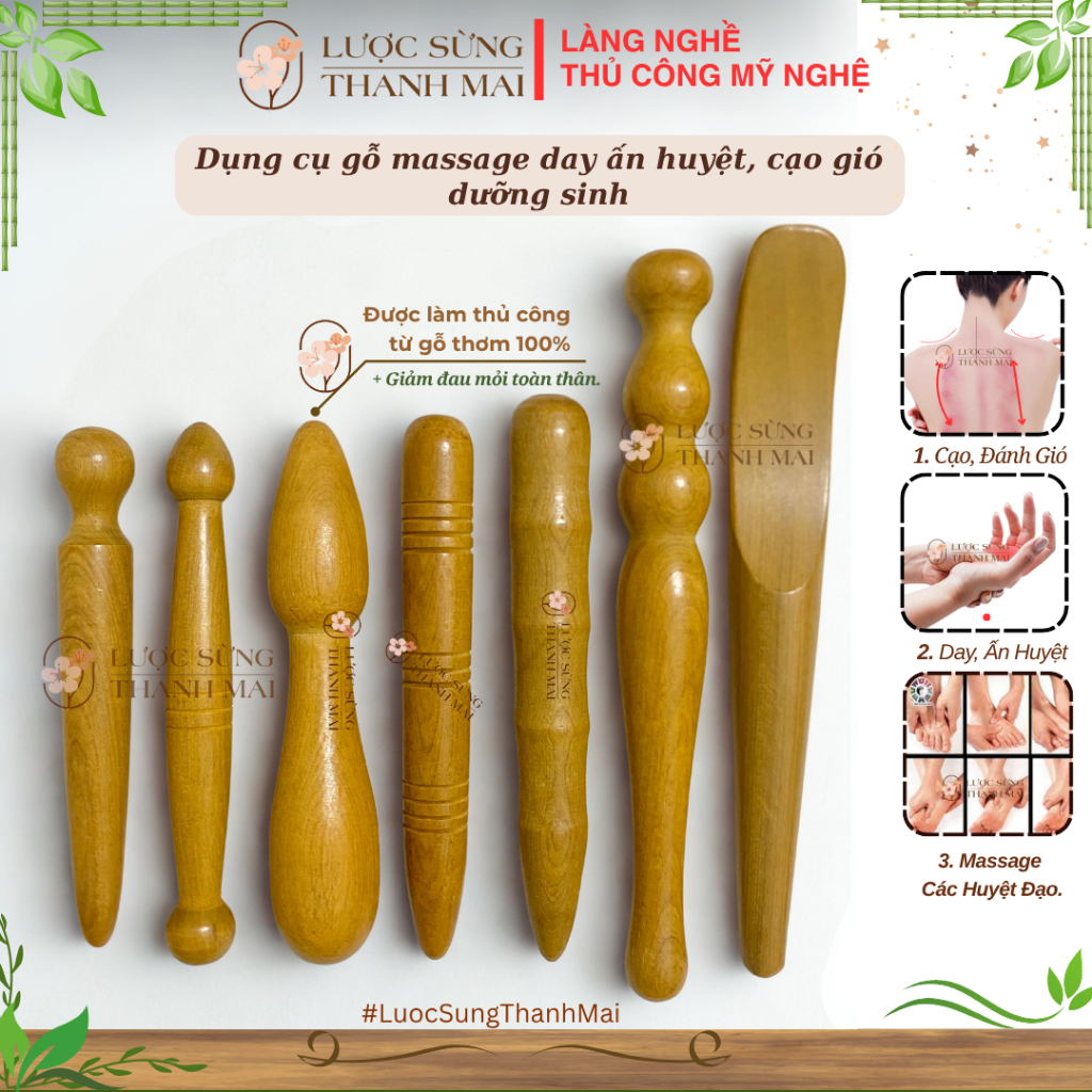 Dụng cụ massage, day ấn huyệt cạo gió bằng gỗ thơm giúp giảm đau mỏi cơ, kích thích tuần hoàn máu
