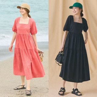  Váy linen Uniqlo kiểu vintage cổ chữ U xinh xắn 