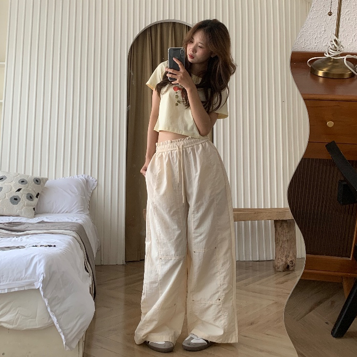 𝐌𝐢𝐧𝐢 𝐇𝐨𝐮𝐬𝐞 - Quần ống rộng vải gió nhăn thoáng mát mùa hè phối cạp chun năng động basic 3 MÀU | BigBuy360 - bigbuy360.vn