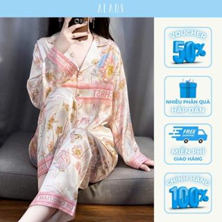 Đồ nữ Pijama ALADY Vải lụa xước ánh kim cao cấp, sang trọng họa tiết đơn giản dài tay - TD010