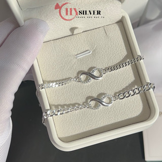 (Tặng nước rửa bạc) Set lắc tay bạc Nam nữ vô cực CHY SILVER dày dặn bạc thật