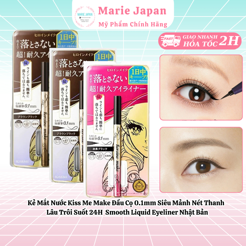 Kẻ Mắt Nước Kiss Me Make Đầu Cọ 0.1mm Siêu Mảnh Nét Thanh Lâu Trôi Suốt 24H  Smooth Liquid Eyeliner 