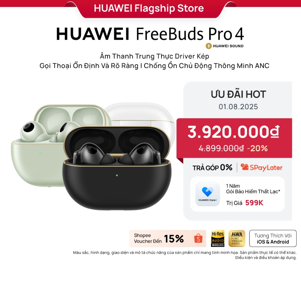 Tai nghe HUAWEI FreeBuds PRO 4 Âm Thanh Trung Thực Driver Kép | Gọi Thoại Ổn Định Và Rõ Ràng|Chống Ồn Chủ Động Thông Mi