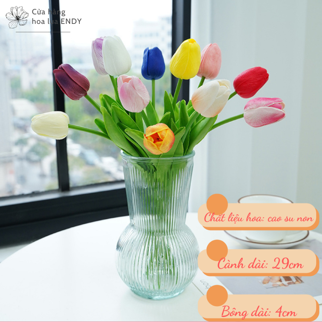 Hoa TULIP nụ và nở rộ Hoa giả quán cafe Decor phòng, phụ kiện chụp ảnh