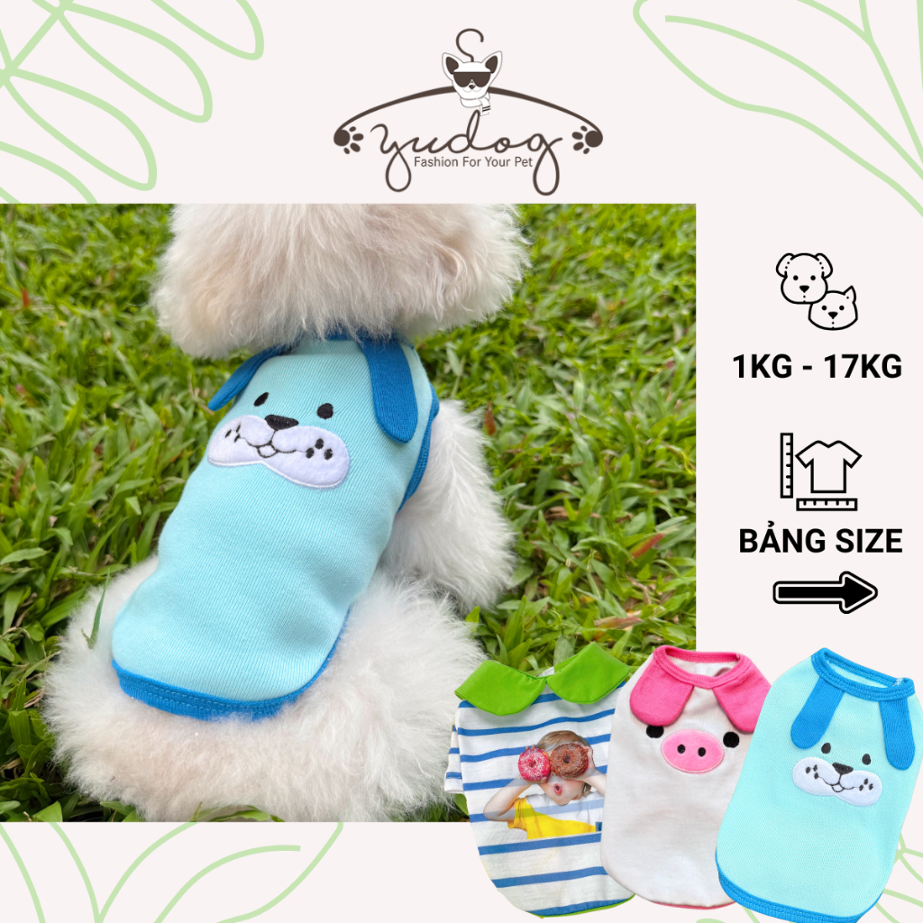 Áo thun thêu nổi hình thú cưng cho chó mèo yudog - áo cho chó - áo cho mèo