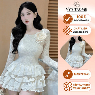  Váy Tay Dài Ren Bèo Xếp Tầng Đính Hoa Cổ Tay Phong Cách Tiểu Thư Sang Trọng  TM13 - TagMe 