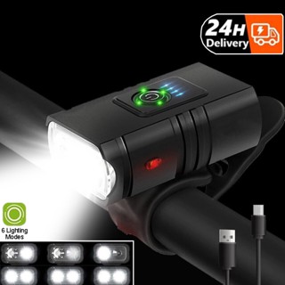 Đèn pha xe đạp đường trường có thể sạc lại qua USB 1200LM, chống nước, 6 chế độ, phụ kiện xe đạp