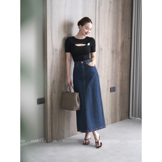 Chân váy Jeans bò nữ dáng dài chữ A Basic HAGOO trẻ trung công sở [CV579]