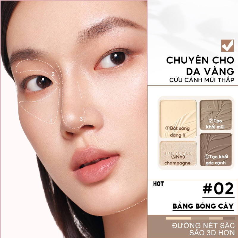 JUDYDOLL Phấn bắt sáng tạo khối 4 ô Highlight Contour Palette Tự nhiên Lâu trôi Chống nước 9g | BigBuy360 - bigbuy360.vn