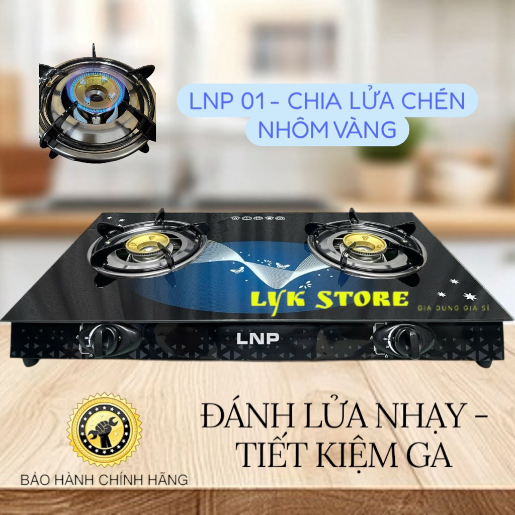 BẾP GA ĐÔI MẶT KÍNH LNP - 01 - [ TẶNG DÂY GAS ]