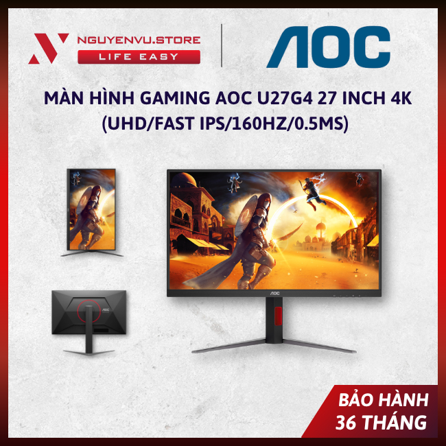 [CHÍNH HÃNG] Màn Hình Gaming AOC U27G4 27 inch 4K (UHD/Fast IPS/160hz/0.5ms) - [BẢO HÀNH 3 NĂM]