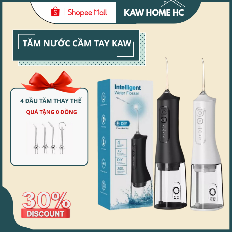 Máy Tăm Nước KAW Hàng Chính Gãng Fullbox Phụ Kiện Kèm 4 Đầu Tăm Khác Nhau Cho Mọi Loại Răng