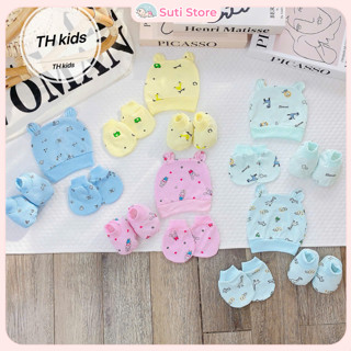 Set mũ kèm bao tay chân Hoạ tiết 5 món cho bé sơ sinh 0-3 tháng