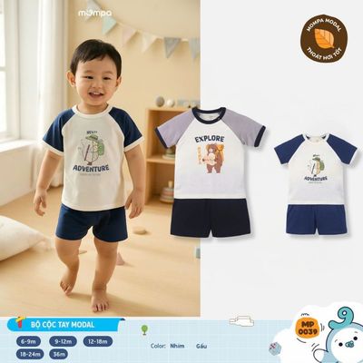 Đồ bộ bé trai bé gái Mompa cộc tay 6 tháng - 3 tuổi vải Modal thấm hút mềm mại 0039