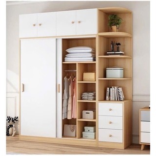 Tủ Quần Áo Gỗ Cửa Lùa Kèm Kệ Trang Trí – 3 Ngăn Kéo, Thiết Kế Hiện Đại Tiện Lợi