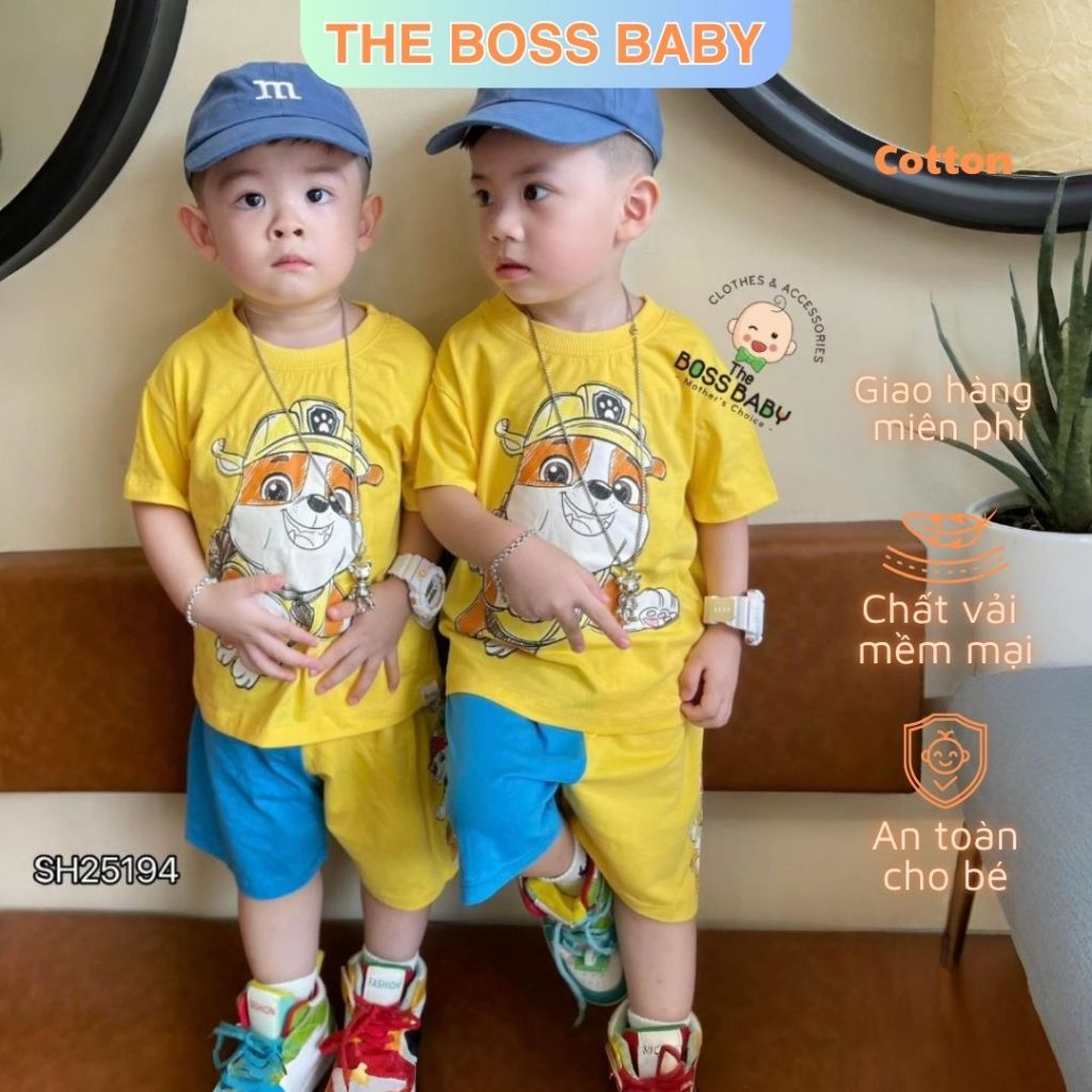 Bộ quần áo vàng phối chó cứu hộ bé trai - Vải cotton mềm co giãn 4 chiều - Thương hiệu The Boss Baby