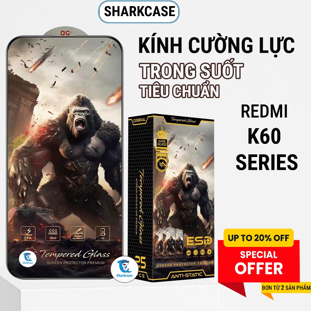 Kính cường lực Redmi K60, K60 Ultra, K60 Pro 5G cao cấp full màn trong suốt bảo vệ màn hình dt shark