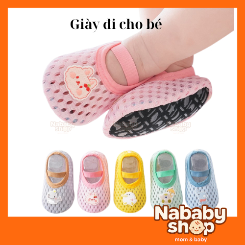 Giày vớ lưới tất tập đi thoáng khí có chống trượt an toàn cho bé 6-18 tháng