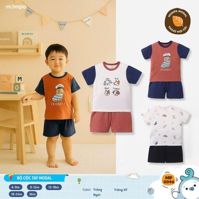 Đồ bộ bé trai bé gái Mompa cộc tay 6 tháng - 3 tuổi vải Modal thấm hút mềm mại 0046