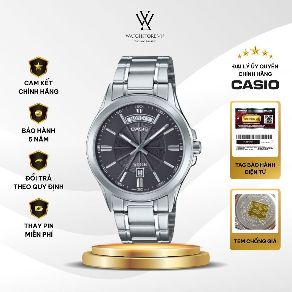 Đồng hồ Casio 39.9mm Nam MTP-1381D-8AVDF Kính Khoáng Chống Nước Dây Kim Loại Không Gỉ Chính Hãng - W