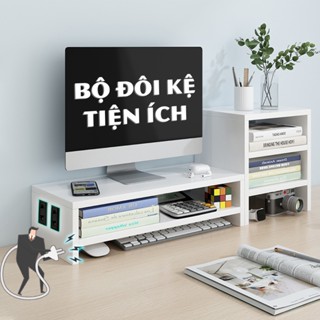  Kệ máy tính  để bàn kê màn hình nâng pc 1 2 tầng trắng decor bàn học kê vi tính vừa bàn phím 