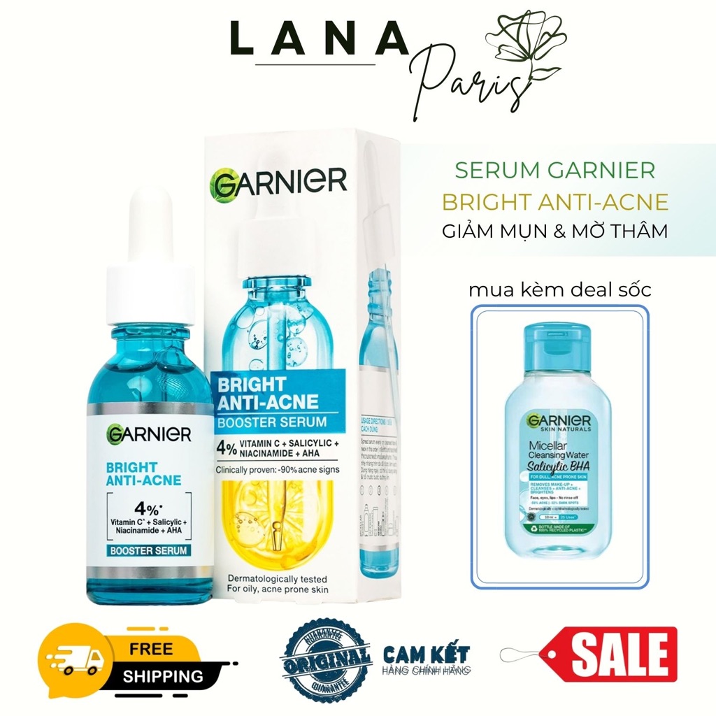 Hàng VNNK Serum giảm mụn mờ thâm Garnier Bright Anti-Acne 30ml mẫu mới