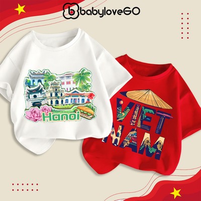 Áo thun Việt Nam mừng lễ Quốc Khánh 2-9, áo phông BabyloveGO chất thun cotton mềm mịn thoáng mát cho bé 1-10 tuổi