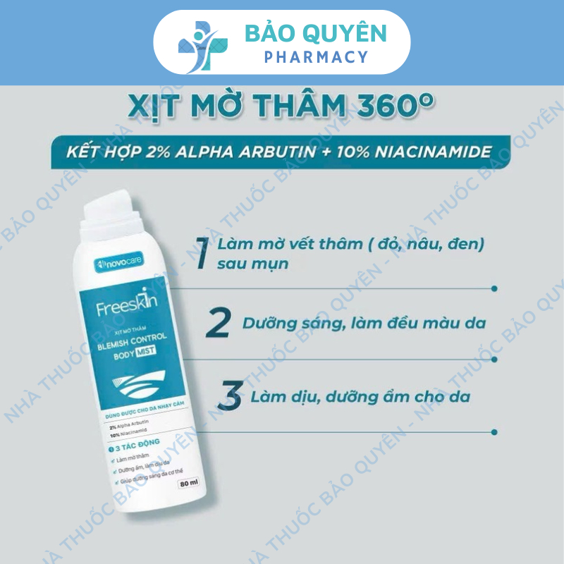 Xịt Mờ Thâm Freeskin 80ml – Hỗ Trợ Làm Mờ Thâm Mụn, Lưng, Mông – Dưỡng Trắng, Dịu Da – Phù Hợp Da Nh