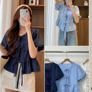 Áo babydoll dây buộc tay bồng Bigsize 45-85kg ( SN302) kiểu dáng xếp ly bèo dưới chất liệu lụa hàn mát mẻ