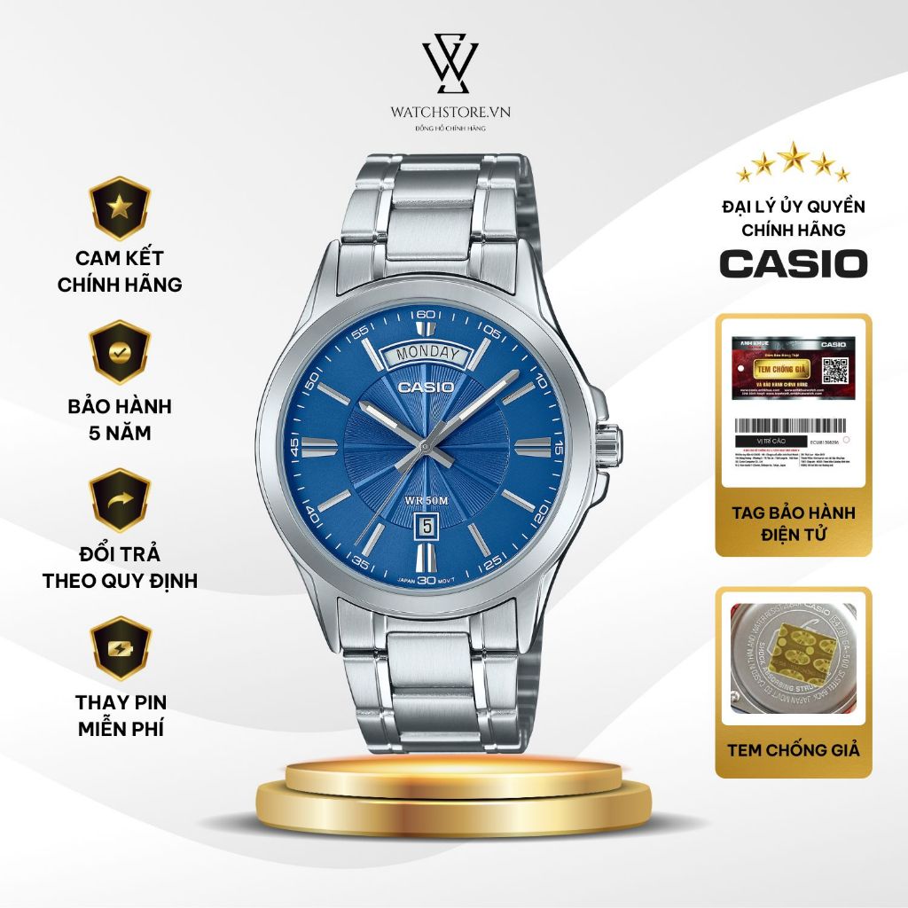 Đồng hồ Casio 39.9mm Nam MTP-1381D-2AVDF Kính Khoáng Chống Nước Dây Kim Loại Không Gỉ Chính Hãng - W