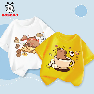 Áo thun bé trai ngắn tay BOBDOG chất liệu cotton mềm mịn thoáng mát in hình Capybara cho bé