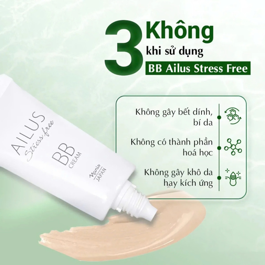 Naris Cosmetics Kem Nền BB Cream Ailus StressFree SPF50+ Che phủ hoàn toàn thâm mụn tàn nhang lỗ châ