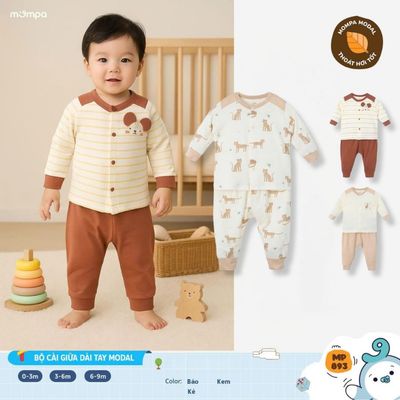 Bộ sơ sinh Mompa dài tay 0-9 tháng vải Modal thông hơi thoáng khí 893
