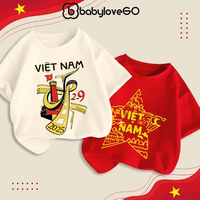 Áo Việt Nam cho bé BabyloveGO áo phông cho bé mừng lễ Quốc Khánh 2-9 chất thun cotton mềm mịn thoáng mát