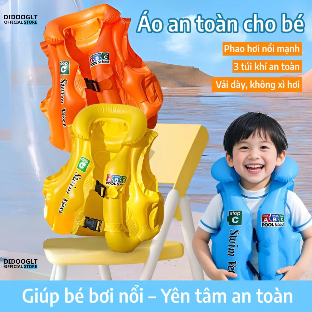 Áo Phao Bơi DIDOOGLT cho bé 2–5 tuổi Chất liệu PVC đàn hồi cao, mềm mại và thoải mái