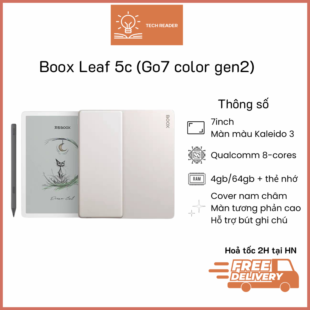  Máy đọc sách Boox Leaf 5C  Go 7 color gen 2  màn eink màu - Hàng nhập khẩu 