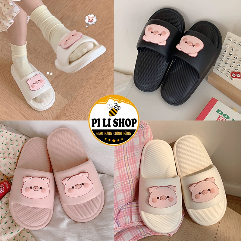 Dép Lê Quai Ngang Hoạt Hình Con Heo Dễ Thương, Dép Nữ Bánh Mì Đế Êm Chống Trơn Trượt