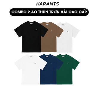 Combo 2 Áo Thun Trơn Vải Cao Cấp Logo Kim Loại Karants Cotton 260gsm Form Oversize Nam Nữ Menswear- KR212+KR212 Cao cấp